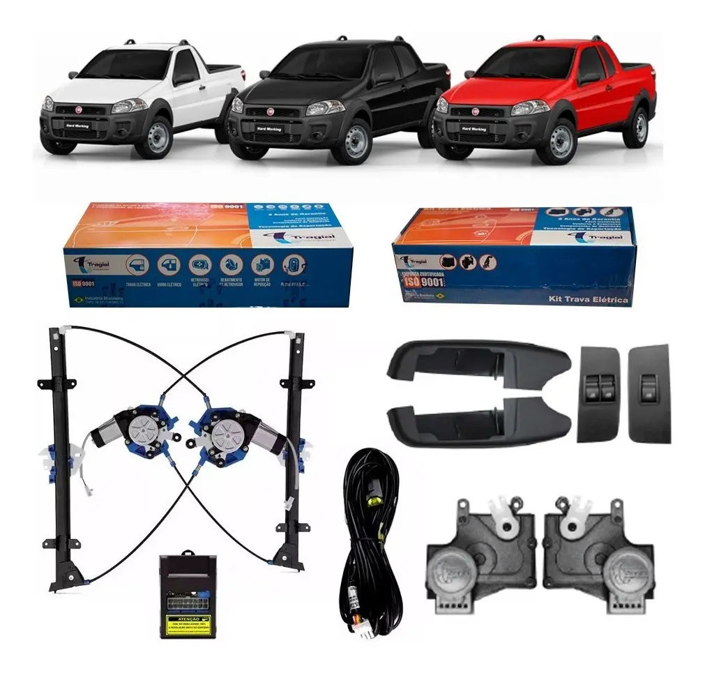 Kit Vidro Elétrico Strada Palio 2 Portas + Trava Tragial Tp2 Mercado