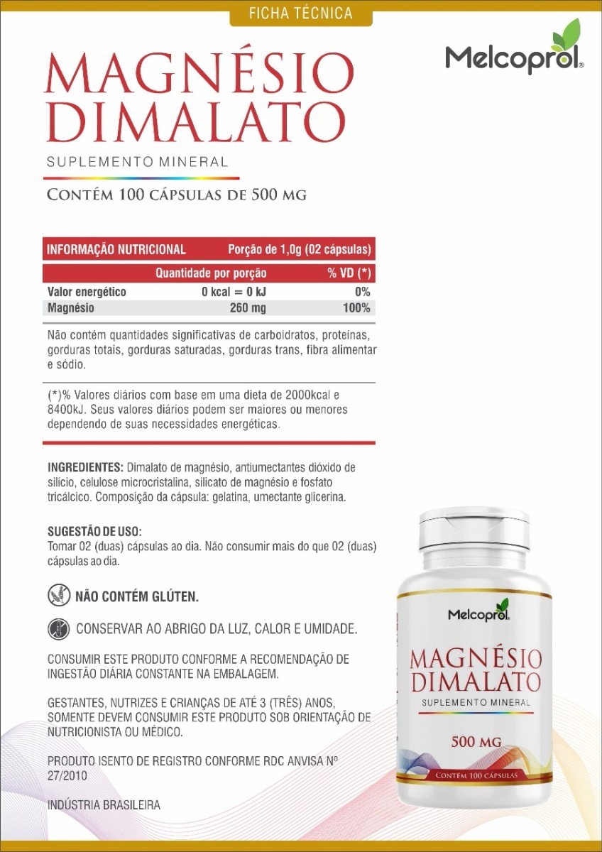 Magnésio Dimalato Puro 500mg 3x 100 Cápsulas Oferta Do Dia Frete grátis