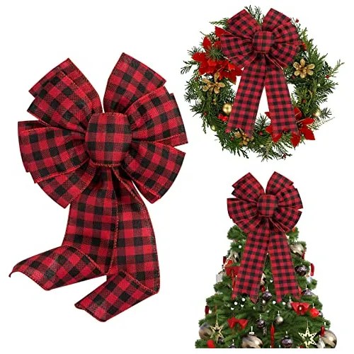 Red Black Burlap Buffalo Plaid Bows For Christmas Rusti... Envío gratis
