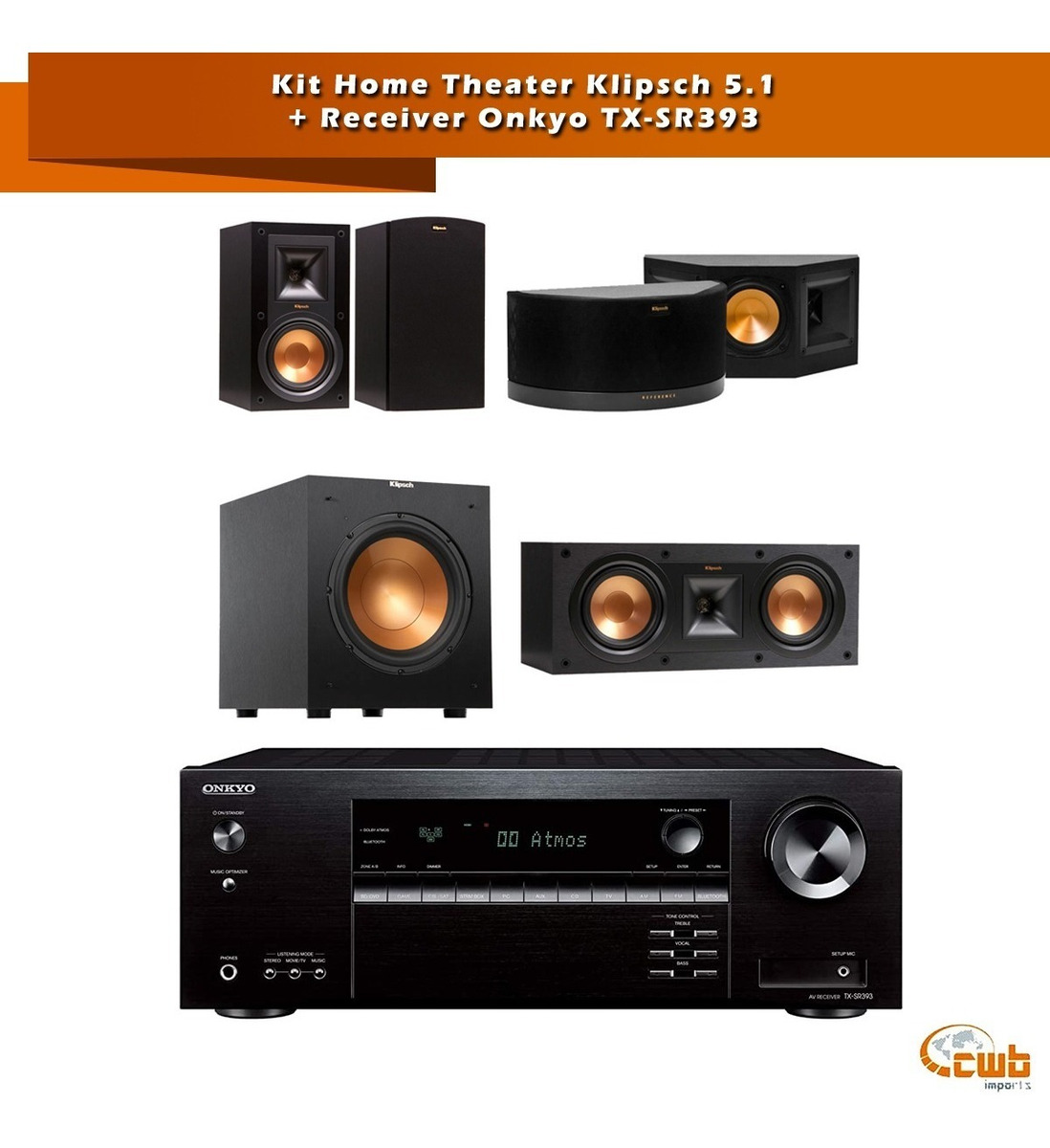 Kit Home Theater Klipsch 5.1 + Receiver Onkyo Txsr393 Parcelamento