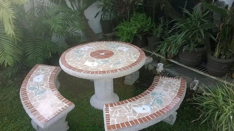 1 Juego De Mesa Y Bancas De Concreto Para Jardin Flores, Dec MercadoLibre