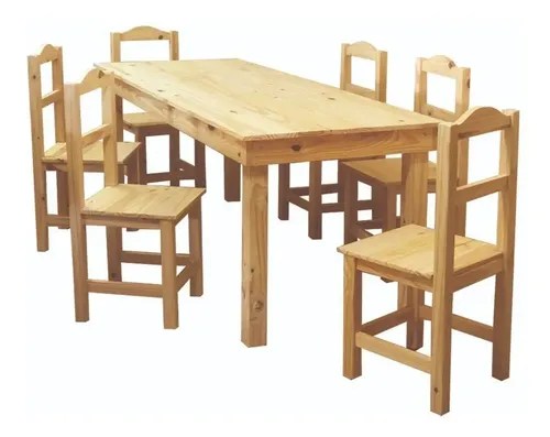 Juego De Comedor Mesa De Pino 160X80 + 6 Sillas Envios 24Hs | Muebles-De-Campo