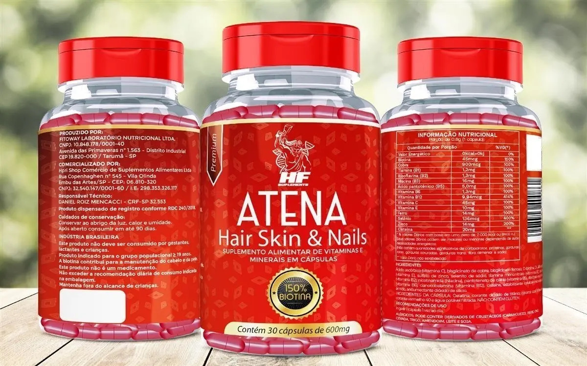 4x Atena Vitamina Para Unhas Fracas E Reduz Queda De Cabelo HF SUPLEMENTS