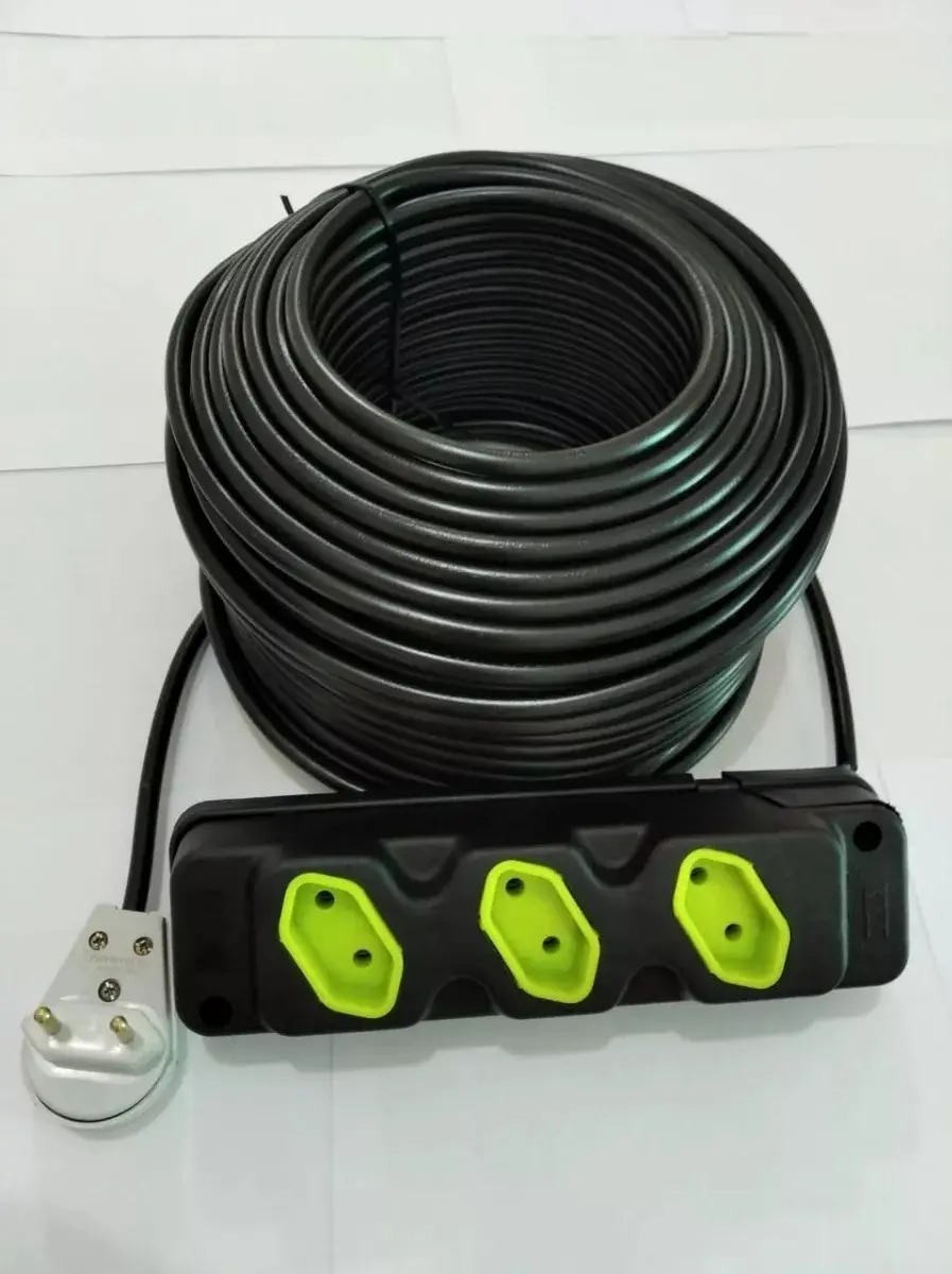 Extensão Elétrica 50 Metros Reforçada Cabo Pp 2x1mm 3 Tomada Mercado