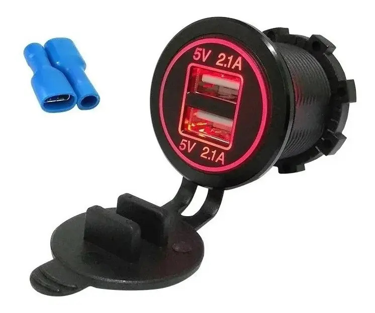 Tomada Usb Carro Barco Caminhão Onibus Led 12 A 24v Vermelho Mercado