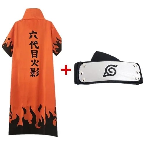 Capa Naranja Sexto Hokage + Bandana Aldea Hoja Cosplay. Meses sin