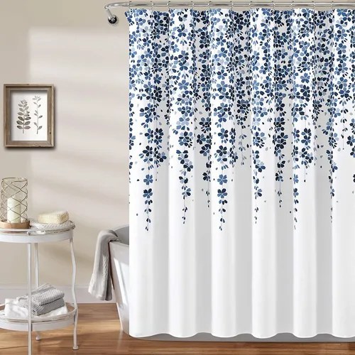 Lush Decor Weeping Flower Shower Curtain 72x72 Navy/blue Color Azul