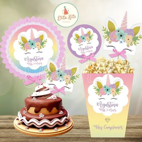 Kit Imprimible Unicornios Decoración Candy Bar Cumpleaños