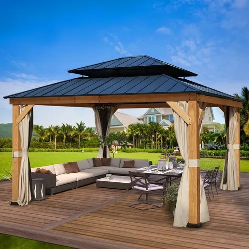 Gazebo Madera Abeto Exterior 15x13ft Techo Rigido Erinnyees Meses sin
