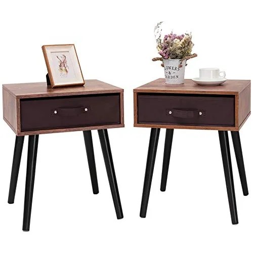 Midcentury Nightstand Set Of 2, End Table With 1 Stor... Envío gratis