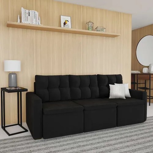 Sofá 3 Lugares Retrátil Eldoret Suede Grafite 210 Cm MercadoLivre