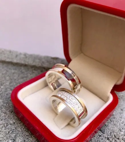 Par De Aliancas Bvlgari Prata 950 E Ouro 10k E Com Zirconias Alliance E Cia