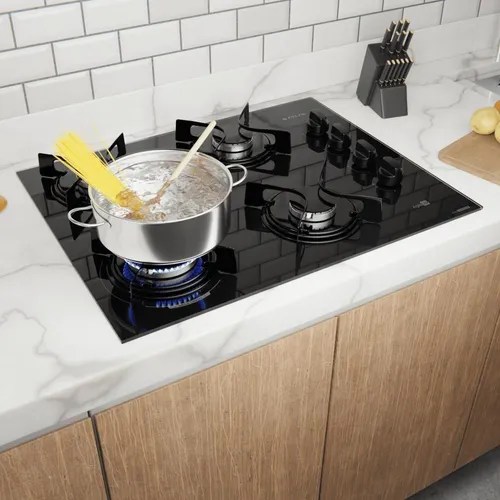 Cooktop 4 Bocas Preto Com Mesa De Vidro Atlasagile Up Bivolt à venda em