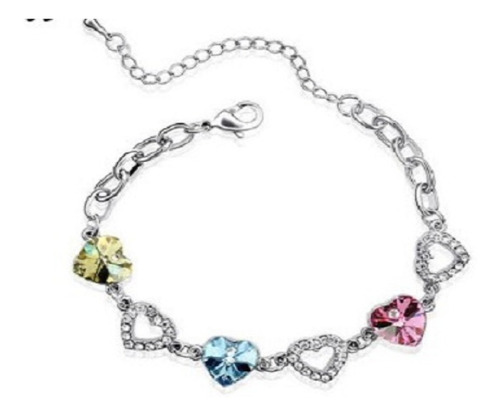 Pulseira Cristais Swarovski Coracao Coloridos Feminina Mercado Livre