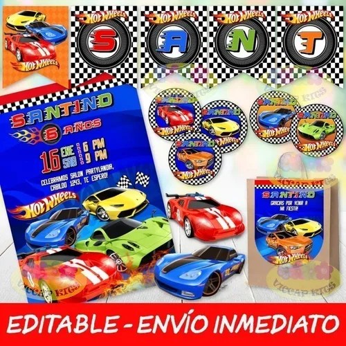 Kit Imprimible Hot Wheels Candy Bar Editable 100 Banderines Cuotas