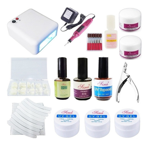 Kit Unhas Gel Po Acrilico Acrigel Cabine Uv Lixa Primer Cola R 132