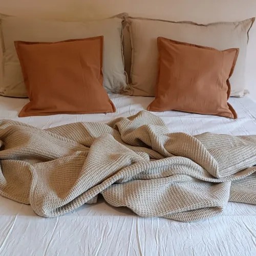 Manta Para Sillon Rustica + 2 Fundas Almohadones Tusor 50x50