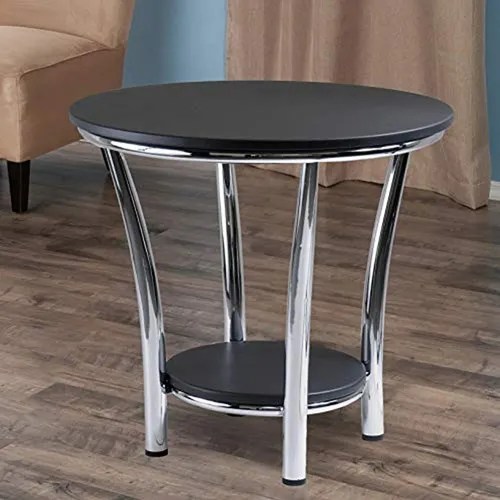 Winsome Wood Maya Round End Table Black Top Piernas De Metal Cuotas