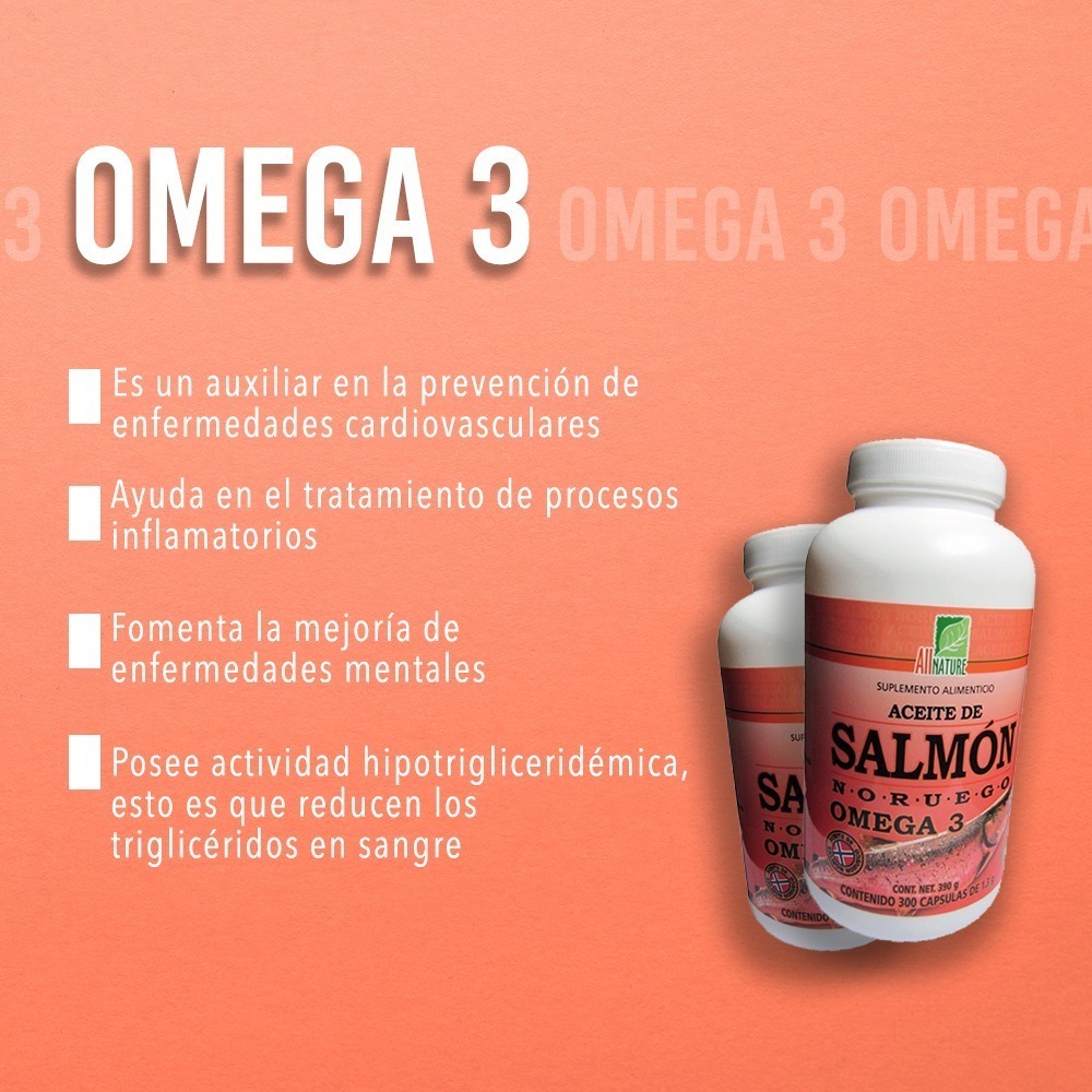 All Nature Aceite De Salmón Noruego Omega 3 Con 300 Cápsulas MERCO