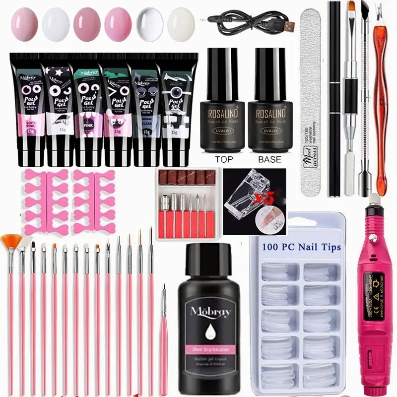 Kit De Gel De Unhas Poli Gel Acrílico 39pcs Com Broca De Pre Mercado