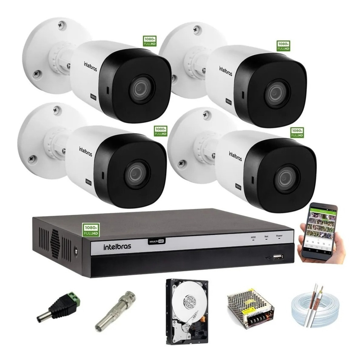 Kit Intelbras 4 Cam 1220b Fullhd Dvr Mhdx 3104 Full Hd C/ Hd