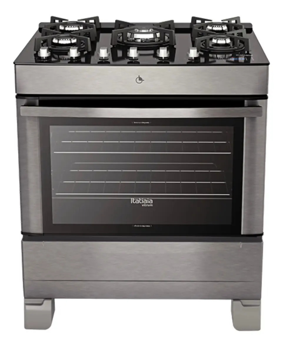Fogão de piso Itatiaia Vitrum Timer 5Q multigás 5 queimadores inox 127V
