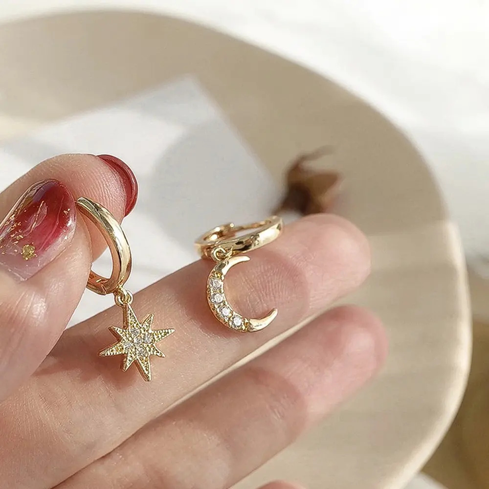 Aretes Acero Inoxidable De Luna Y Estrella Oro Pequeños 2021 Mercado Libre