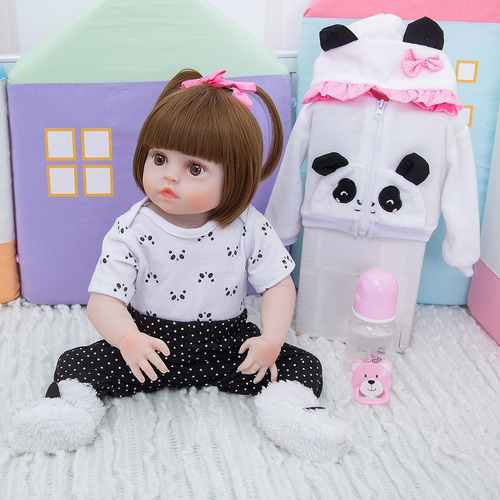 Panda Bebê Boneca Reborn Realista Silicone Olhos Ig510