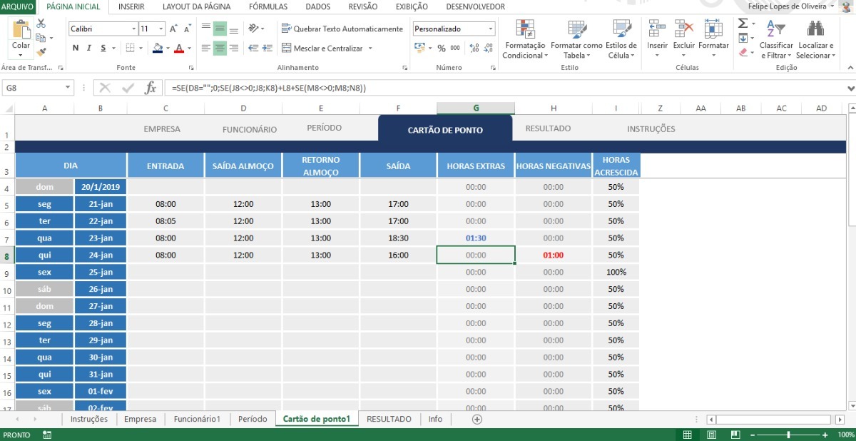 Planilha De Hora Extra Registro De Ponto E Modelo Holerite Mercado Livre