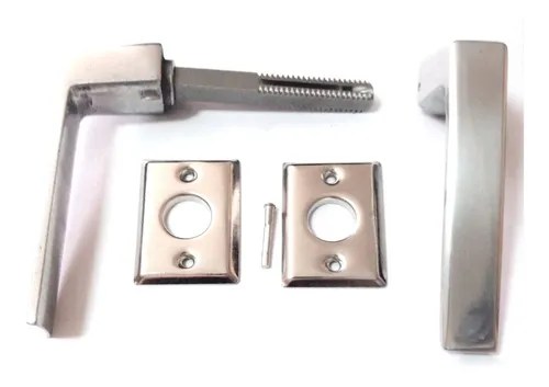 Combo N 8 Cerradura Reversible + Manija Picaporte Doble Balancín Biselado Aluminio Brillante Para Puerta Placa | Distribuidora Eli