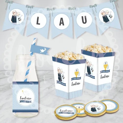 Kit Imprimible Comunión Nene Varón Bautismo. Deco. Candy Bar en venta
