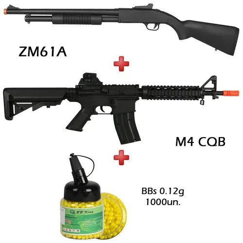 Escopeta Shotgun Airsoft Cyma Zm61a + Fuzil Spring M4 + Bbs