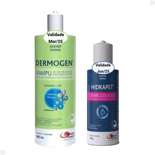 Kit Shampoo Dermogen 500ml + Hidrapet 100ml Cães E Gatos Frete grátis