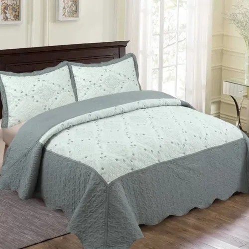 Kit Cobre Leito Bordeliz Casal Queen Microfibra 3 Peças Cor Cinza
