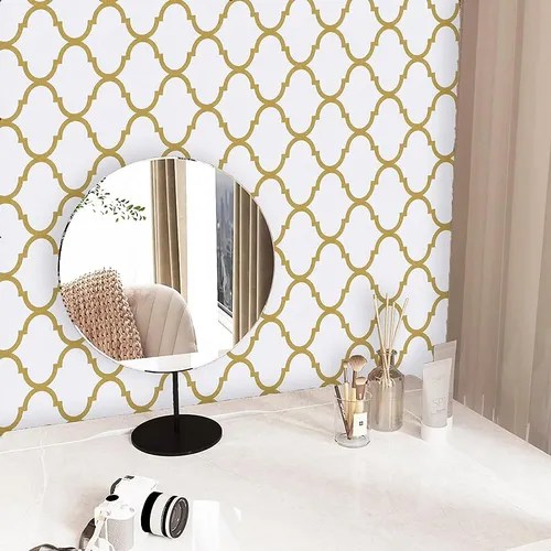 Peel And Stick Wallpaper White And Gold Trellis Geometric Wa Meses