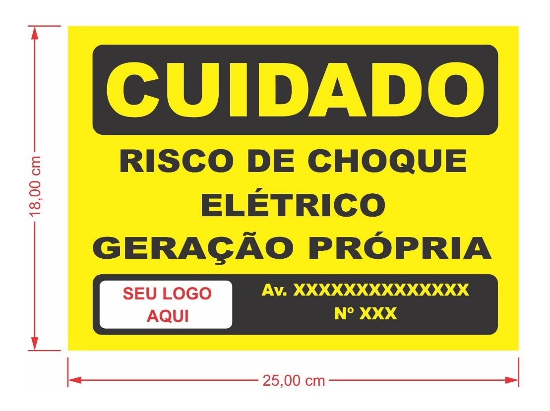 Cuidado Risco De Choque Elétrico Geração Própria 25x18 Chapa Mercado