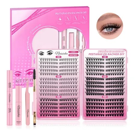 Kit De Extensiones De Pestañas Diy 570pcs Pestañas Postizas 8-16mm Curvatura D Kit Pestañas En Casa Con Pegamento Removedor Pinza Kit De Pestañas Extensiones Pestañas Natural Naisieka A02 1.6 Cm