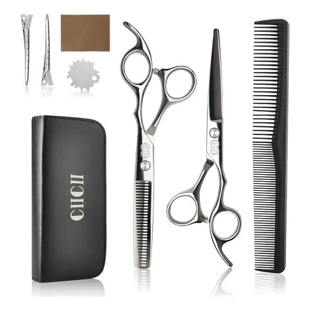 Tijeras Para Cabello Profesional Ciicii®, 6.7 Tijeras Barbero, Tijeras De Peluqueria, 8pzs Kit De Tijeras Cabello… Plateado