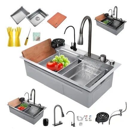 68×46 Vratopbrand Fregadero De Organizadore Cocina Tarja Acero Inoxidable Color Plateado Con Accesorios Diseño Antideslizante Del Perillón Tres Colores 68×46 Plateado