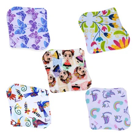 5 Pantiprotectores De Tela Lavable De 19 Cm De Largo Mariposas Primavera Colibrís Fridas Y Unicornio