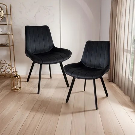 Set 2 Sillas Comedor Velvet Tapizada Terciopelo Lumo Sala Eames Estructura De La Silla Negro