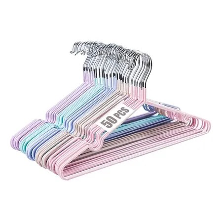 50 Ganchos Para Ropa Antideslizantes Metalicos Color