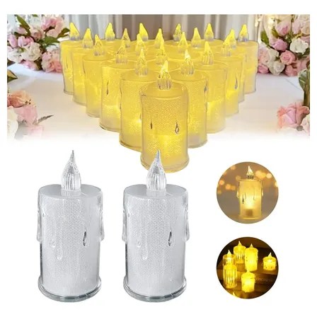 24 Vela Led Transparent Lágrima Ámbar Decora Boda Evento 8cm Transparente Vela Led Sin Fragancia