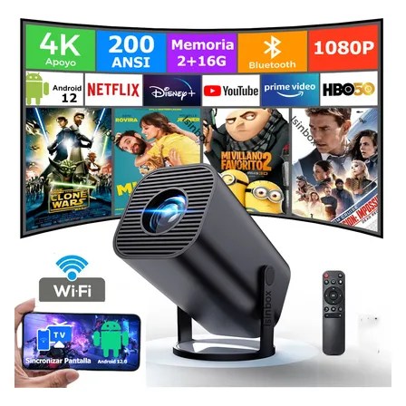 Proyector Isinbox P30 Pro Mini Led Wifi Bluetooth Android 12 10000lm 1280x720px Negro