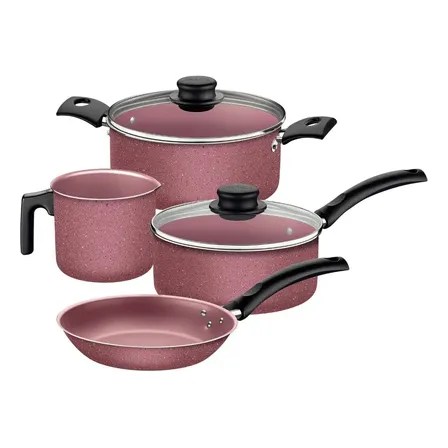 Batería De Cocina Tramontina Turim En Aluminio Con Antiadherente Starflon Max 6 Piezas – Rosa
