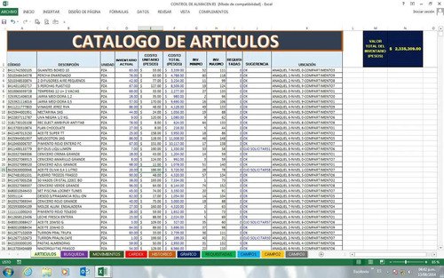 Inventario En Excel 140.00 en Mercado Libre