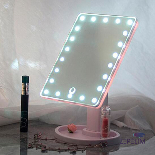 Espelho De Mesa Luz Led P/maquiagem 16leds Usb/pilha Rosa R 75,49 em