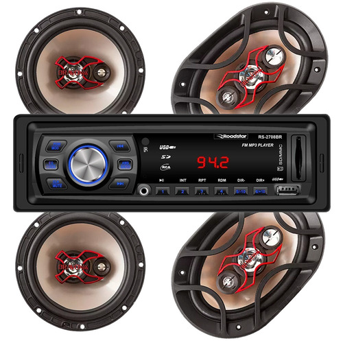Kit Som Automotivo Rádio Usb Rs2708br + Auto Falante Bravox R 284,99
