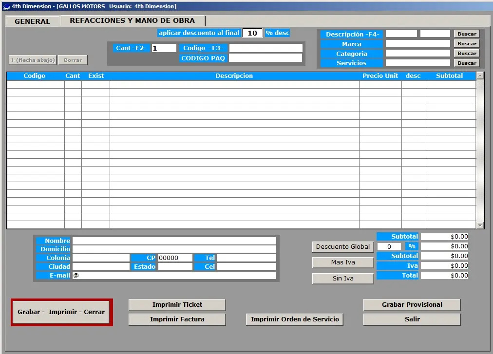 Taller Mecánico. Programa Software 2,000.00 en