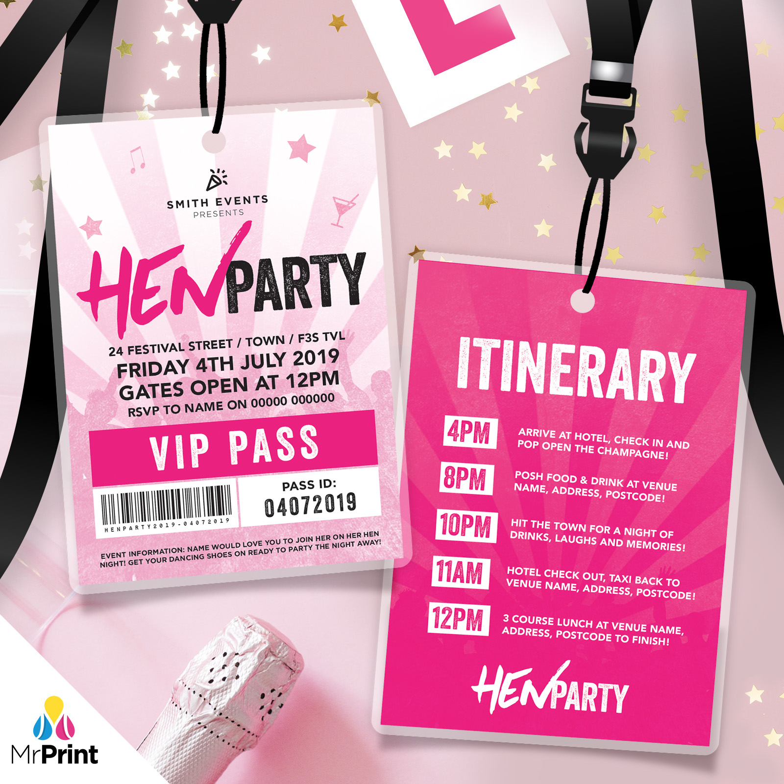 PERSONALISED HEN NIGHT PARTY FESTIVAL STYLE VIP PASSES LANYARDS INVITATION GAMES eBay